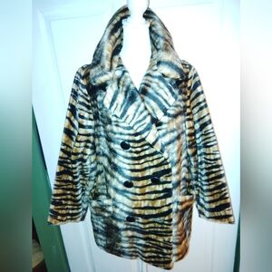 VINTAGE But NEVER WORN! Fabulous Animal Print Faux Fur Jacket 1980's Sz Medium